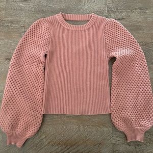 Rose pink cutout balloon sleeve sweater